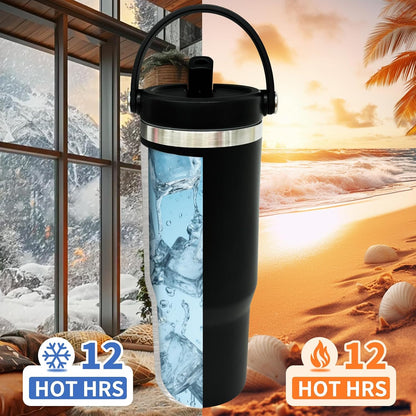 30 oz Tumbler with Top Handle, Water Bottle with Flip Straw, Black 1 pack | DIY Gift, Laser Engravable, Leak Proof, Food Grade Stainless Steel, BPA Free Lid, Double Vacuum Insulated, Powder Coated