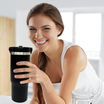 30 oz Tumbler with Top Handle, Water Bottle with Flip Straw, Black 1 pack | DIY Gift, Laser Engravable, Leak Proof, Food Grade Stainless Steel, BPA Free Lid, Double Vacuum Insulated, Powder Coated