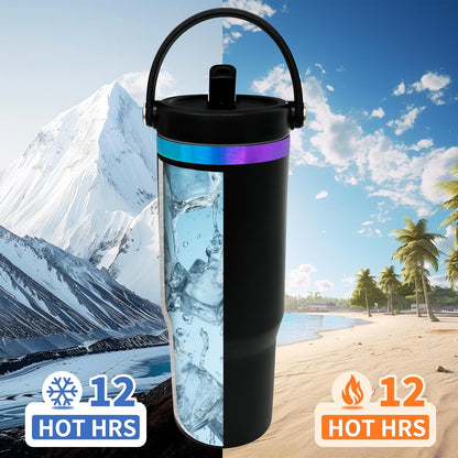 30 oz Tumbler with Top Handle, Water Bottle with Flip Straw, Black 1 pack | DIY Gift, Laser Engravable, Leak Proof, Food Grade Stainless Steel, BPA Free Lid, Double Vacuum Insulated, Powder Coated