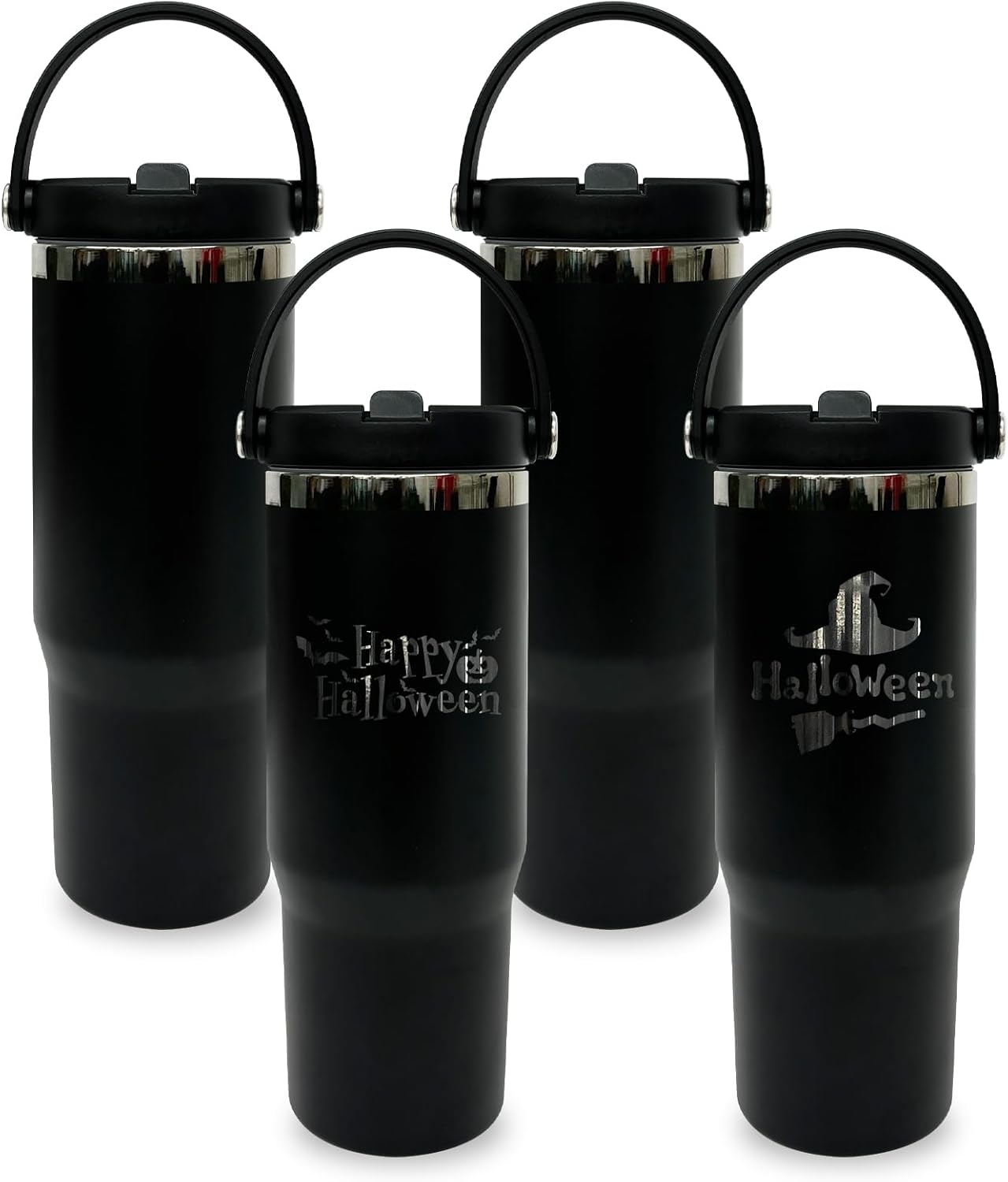 30 oz Tumbler with Top Handle, Water Bottle with Flip Straw, Black 1 pack | DIY Gift, Laser Engravable, Leak Proof, Food Grade Stainless Steel, BPA Free Lid, Double Vacuum Insulated, Powder Coated