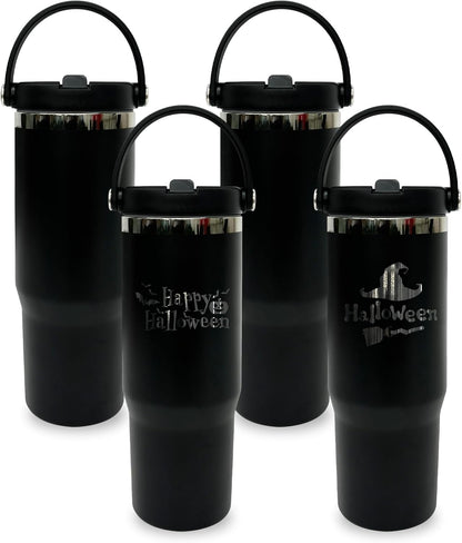 30 oz Tumbler with Top Handle, Water Bottle with Flip Straw, Black 1 pack | DIY Gift, Laser Engravable, Leak Proof, Food Grade Stainless Steel, BPA Free Lid, Double Vacuum Insulated, Powder Coated