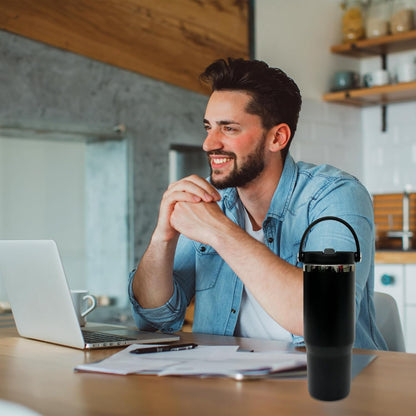 30 oz Tumbler with Top Handle, Water Bottle with Flip Straw, Black 1 pack | DIY Gift, Laser Engravable, Leak Proof, Food Grade Stainless Steel, BPA Free Lid, Double Vacuum Insulated, Powder Coated