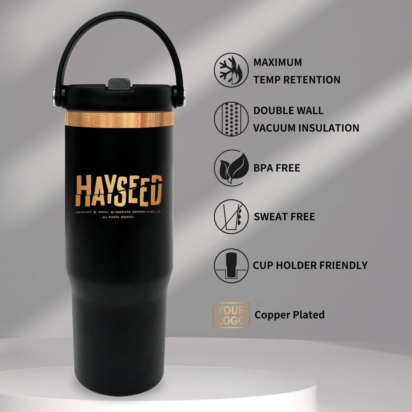 30 oz Tumbler with Top Handle, Water Bottle with Flip Straw, Black 1 pack | DIY Gift, Laser Engravable, Leak Proof, Food Grade Stainless Steel, BPA Free Lid, Double Vacuum Insulated, Powder Coated