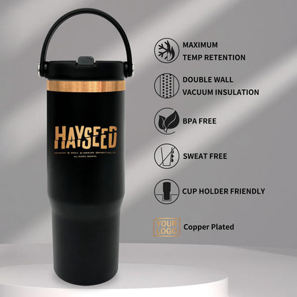 30 oz Tumbler with Top Handle, Water Bottle with Flip Straw, Black 1 pack | DIY Gift, Laser Engravable, Leak Proof, Food Grade Stainless Steel, BPA Free Lid, Double Vacuum Insulated, Powder Coated