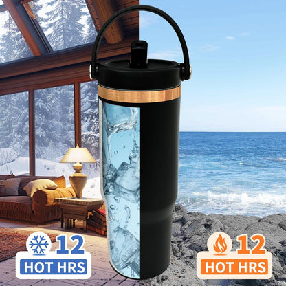 30 oz Tumbler with Top Handle, Water Bottle with Flip Straw, Black 1 pack | DIY Gift, Laser Engravable, Leak Proof, Food Grade Stainless Steel, BPA Free Lid, Double Vacuum Insulated, Powder Coated