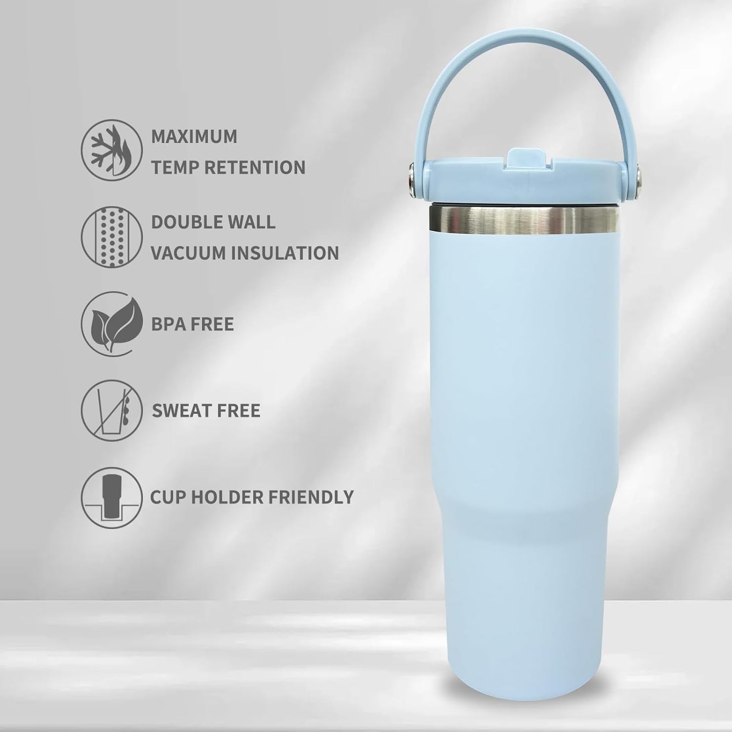 30 oz Tumbler with Top Handle, Water Bottle with Flip Straw, Black 1 pack | DIY Gift, Laser Engravable, Leak Proof, Food Grade Stainless Steel, BPA Free Lid, Double Vacuum Insulated, Powder Coated