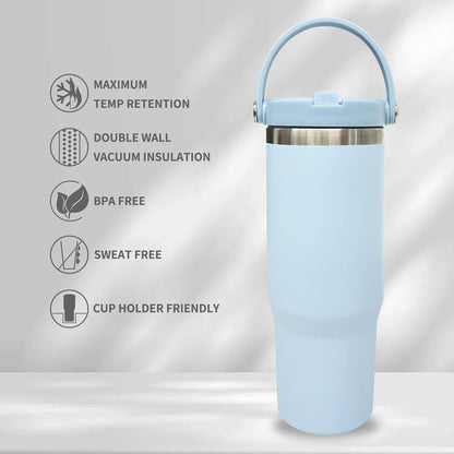 30 oz Tumbler with Top Handle, Water Bottle with Flip Straw, Black 1 pack | DIY Gift, Laser Engravable, Leak Proof, Food Grade Stainless Steel, BPA Free Lid, Double Vacuum Insulated, Powder Coated