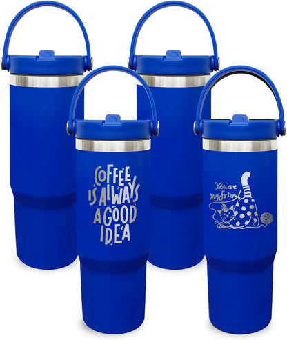 30 oz Tumbler with Top Handle, Water Bottle with Flip Straw, Black 1 pack | DIY Gift, Laser Engravable, Leak Proof, Food Grade Stainless Steel, BPA Free Lid, Double Vacuum Insulated, Powder Coated