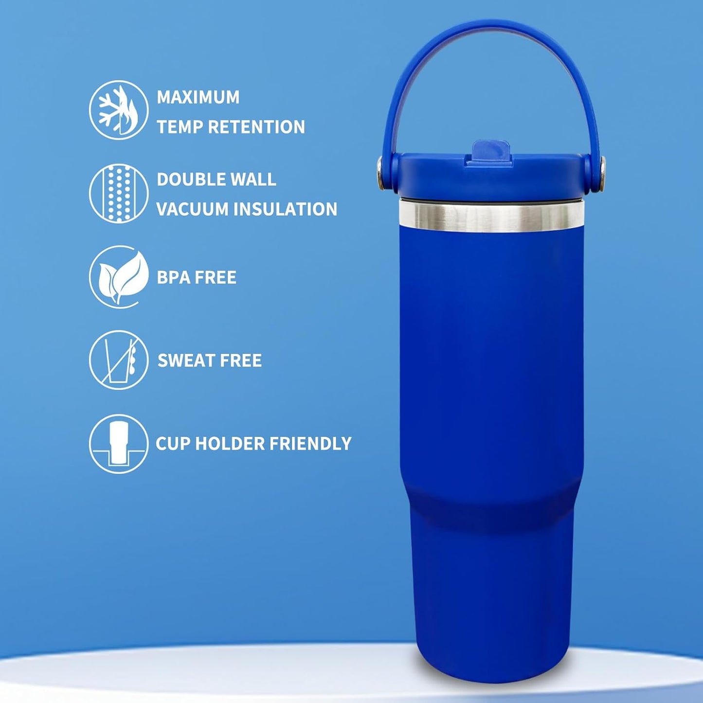 30 oz Tumbler with Top Handle, Water Bottle with Flip Straw, Black 1 pack | DIY Gift, Laser Engravable, Leak Proof, Food Grade Stainless Steel, BPA Free Lid, Double Vacuum Insulated, Powder Coated