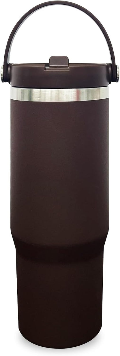 30 oz Tumbler with Top Handle, Water Bottle with Flip Straw, Black 1 pack | DIY Gift, Laser Engravable, Leak Proof, Food Grade Stainless Steel, BPA Free Lid, Double Vacuum Insulated, Powder Coated