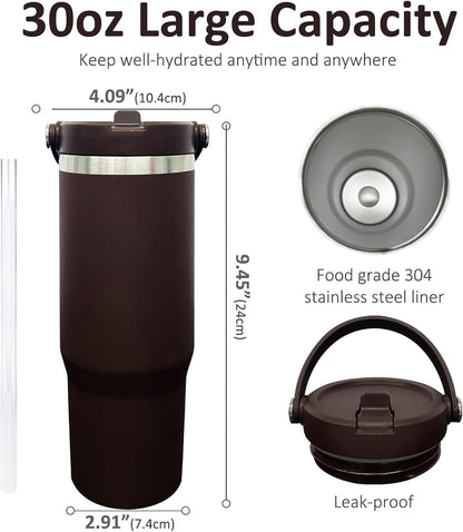 30 oz Tumbler with Top Handle, Water Bottle with Flip Straw, Black 1 pack | DIY Gift, Laser Engravable, Leak Proof, Food Grade Stainless Steel, BPA Free Lid, Double Vacuum Insulated, Powder Coated