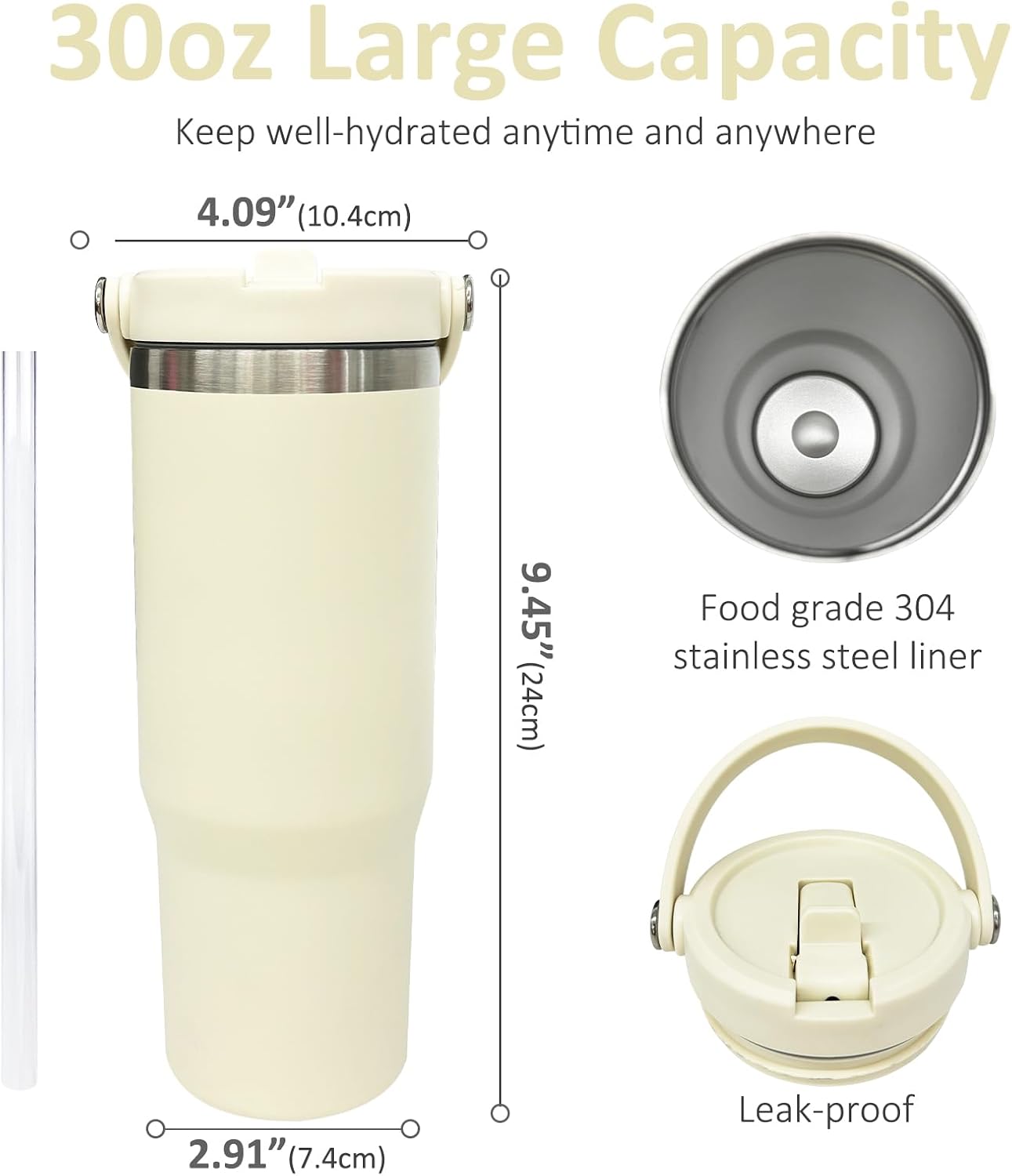 30 oz Tumbler with Top Handle, Water Bottle with Flip Straw, Black 1 pack | DIY Gift, Laser Engravable, Leak Proof, Food Grade Stainless Steel, BPA Free Lid, Double Vacuum Insulated, Powder Coated