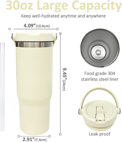 30 oz Tumbler with Top Handle, Water Bottle with Flip Straw, Black 1 pack | DIY Gift, Laser Engravable, Leak Proof, Food Grade Stainless Steel, BPA Free Lid, Double Vacuum Insulated, Powder Coated