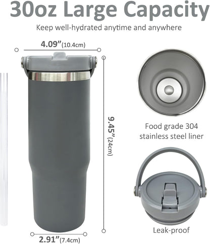 30 oz Tumbler with Top Handle, Water Bottle with Flip Straw, Black 1 pack | DIY Gift, Laser Engravable, Leak Proof, Food Grade Stainless Steel, BPA Free Lid, Double Vacuum Insulated, Powder Coated