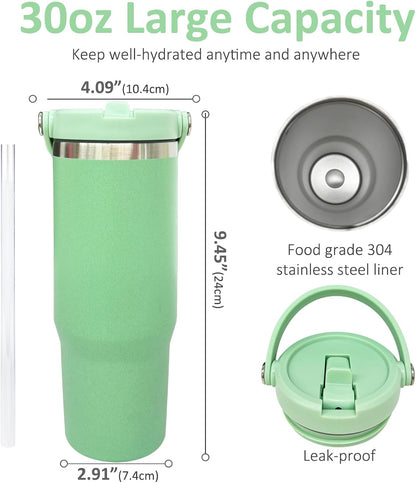 30 oz Tumbler with Top Handle, Water Bottle with Flip Straw, Black 1 pack | DIY Gift, Laser Engravable, Leak Proof, Food Grade Stainless Steel, BPA Free Lid, Double Vacuum Insulated, Powder Coated