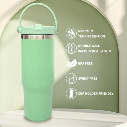30 oz Tumbler with Top Handle, Water Bottle with Flip Straw, Black 1 pack | DIY Gift, Laser Engravable, Leak Proof, Food Grade Stainless Steel, BPA Free Lid, Double Vacuum Insulated, Powder Coated