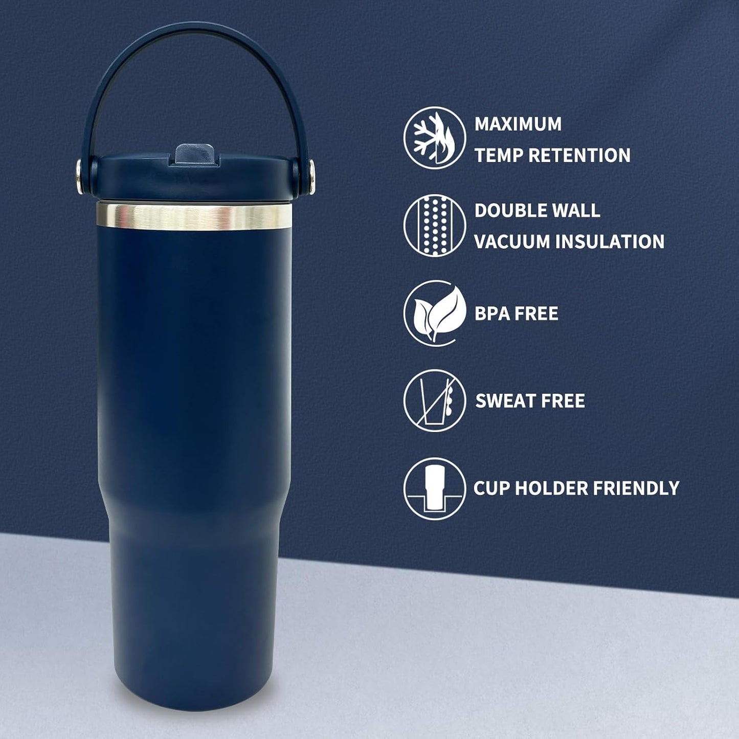 30 oz Tumbler with Top Handle, Water Bottle with Flip Straw, Black 1 pack | DIY Gift, Laser Engravable, Leak Proof, Food Grade Stainless Steel, BPA Free Lid, Double Vacuum Insulated, Powder Coated