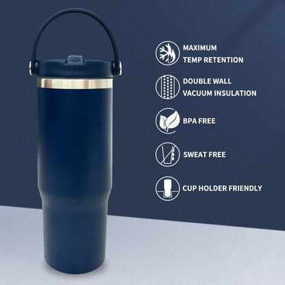 30 oz Tumbler with Top Handle, Water Bottle with Flip Straw, Black 1 pack | DIY Gift, Laser Engravable, Leak Proof, Food Grade Stainless Steel, BPA Free Lid, Double Vacuum Insulated, Powder Coated