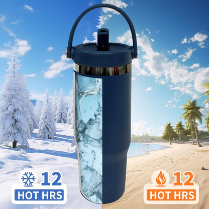 30 oz Tumbler with Top Handle, Water Bottle with Flip Straw, Black 1 pack | DIY Gift, Laser Engravable, Leak Proof, Food Grade Stainless Steel, BPA Free Lid, Double Vacuum Insulated, Powder Coated
