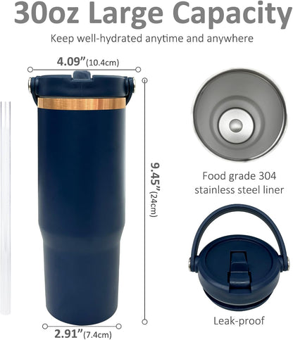 30 oz Tumbler with Top Handle, Water Bottle with Flip Straw, Black 1 pack | DIY Gift, Laser Engravable, Leak Proof, Food Grade Stainless Steel, BPA Free Lid, Double Vacuum Insulated, Powder Coated