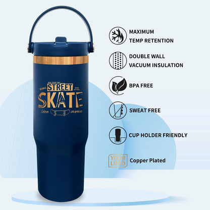 30 oz Tumbler with Top Handle, Water Bottle with Flip Straw, Black 1 pack | DIY Gift, Laser Engravable, Leak Proof, Food Grade Stainless Steel, BPA Free Lid, Double Vacuum Insulated, Powder Coated