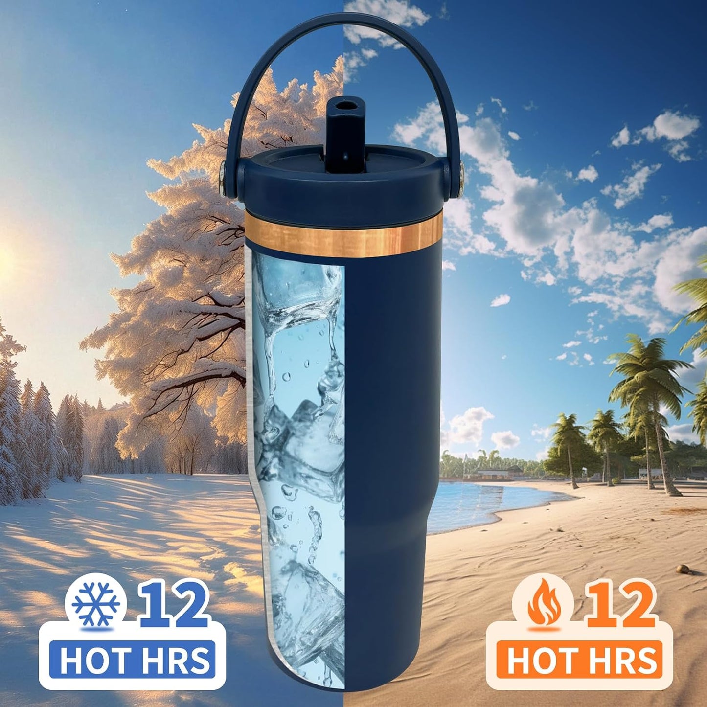 30 oz Tumbler with Top Handle, Water Bottle with Flip Straw, Black 1 pack | DIY Gift, Laser Engravable, Leak Proof, Food Grade Stainless Steel, BPA Free Lid, Double Vacuum Insulated, Powder Coated
