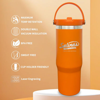 30 oz Tumbler with Top Handle, Water Bottle with Flip Straw, Black 1 pack | DIY Gift, Laser Engravable, Leak Proof, Food Grade Stainless Steel, BPA Free Lid, Double Vacuum Insulated, Powder Coated
