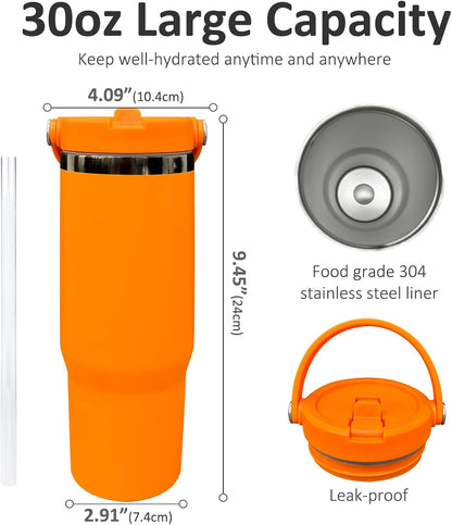 30 oz Tumbler with Top Handle, Water Bottle with Flip Straw, Black 1 pack | DIY Gift, Laser Engravable, Leak Proof, Food Grade Stainless Steel, BPA Free Lid, Double Vacuum Insulated, Powder Coated