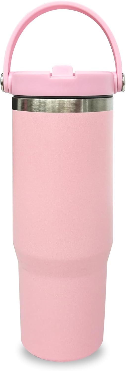 30 oz Tumbler with Top Handle, Water Bottle with Flip Straw, Black 1 pack | DIY Gift, Laser Engravable, Leak Proof, Food Grade Stainless Steel, BPA Free Lid, Double Vacuum Insulated, Powder Coated