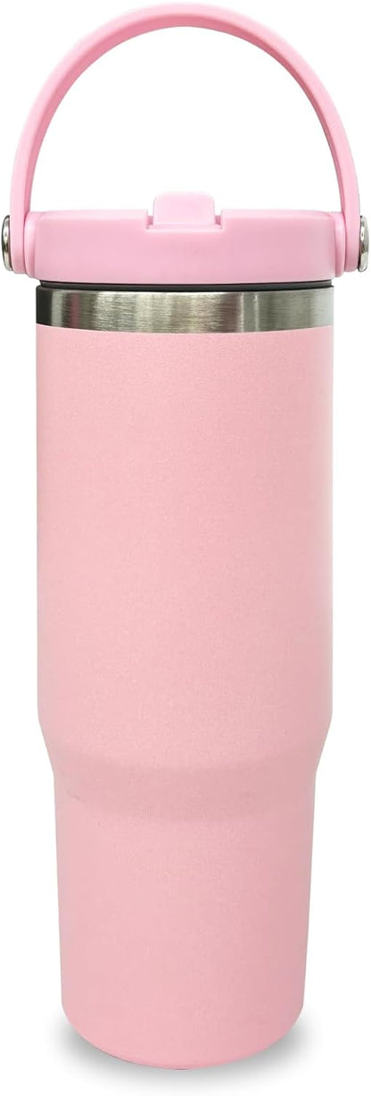 30 oz Tumbler with Top Handle, Water Bottle with Flip Straw, Black 1 pack | DIY Gift, Laser Engravable, Leak Proof, Food Grade Stainless Steel, BPA Free Lid, Double Vacuum Insulated, Powder Coated