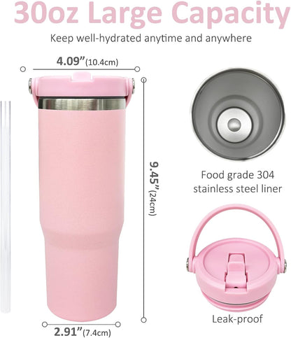 30 oz Tumbler with Top Handle, Water Bottle with Flip Straw, Black 1 pack | DIY Gift, Laser Engravable, Leak Proof, Food Grade Stainless Steel, BPA Free Lid, Double Vacuum Insulated, Powder Coated