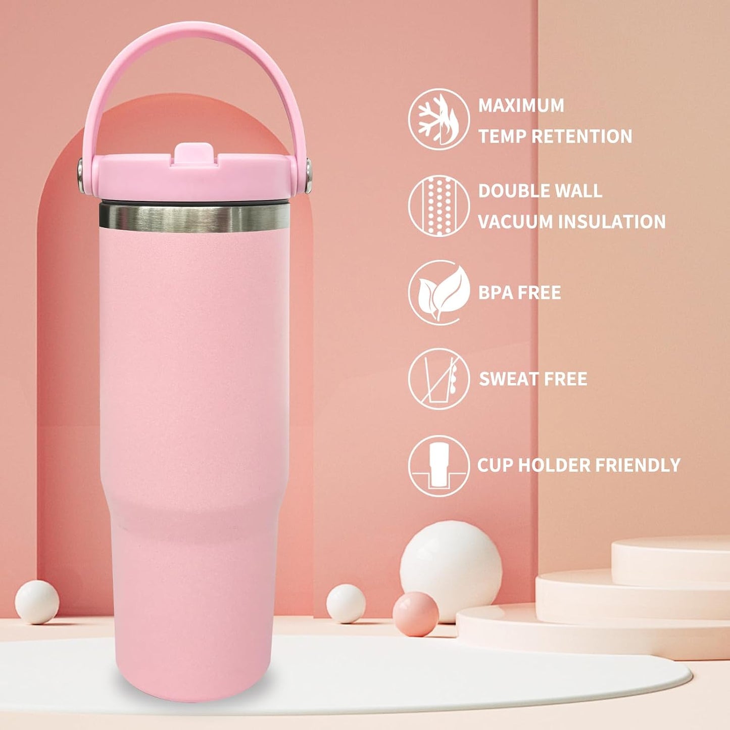 30 oz Tumbler with Top Handle, Water Bottle with Flip Straw, Black 1 pack | DIY Gift, Laser Engravable, Leak Proof, Food Grade Stainless Steel, BPA Free Lid, Double Vacuum Insulated, Powder Coated