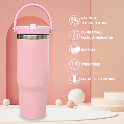 30 oz Tumbler with Top Handle, Water Bottle with Flip Straw, Black 1 pack | DIY Gift, Laser Engravable, Leak Proof, Food Grade Stainless Steel, BPA Free Lid, Double Vacuum Insulated, Powder Coated