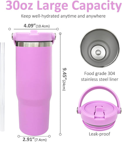 30 oz Tumbler with Top Handle, Water Bottle with Flip Straw, Black 1 pack | DIY Gift, Laser Engravable, Leak Proof, Food Grade Stainless Steel, BPA Free Lid, Double Vacuum Insulated, Powder Coated