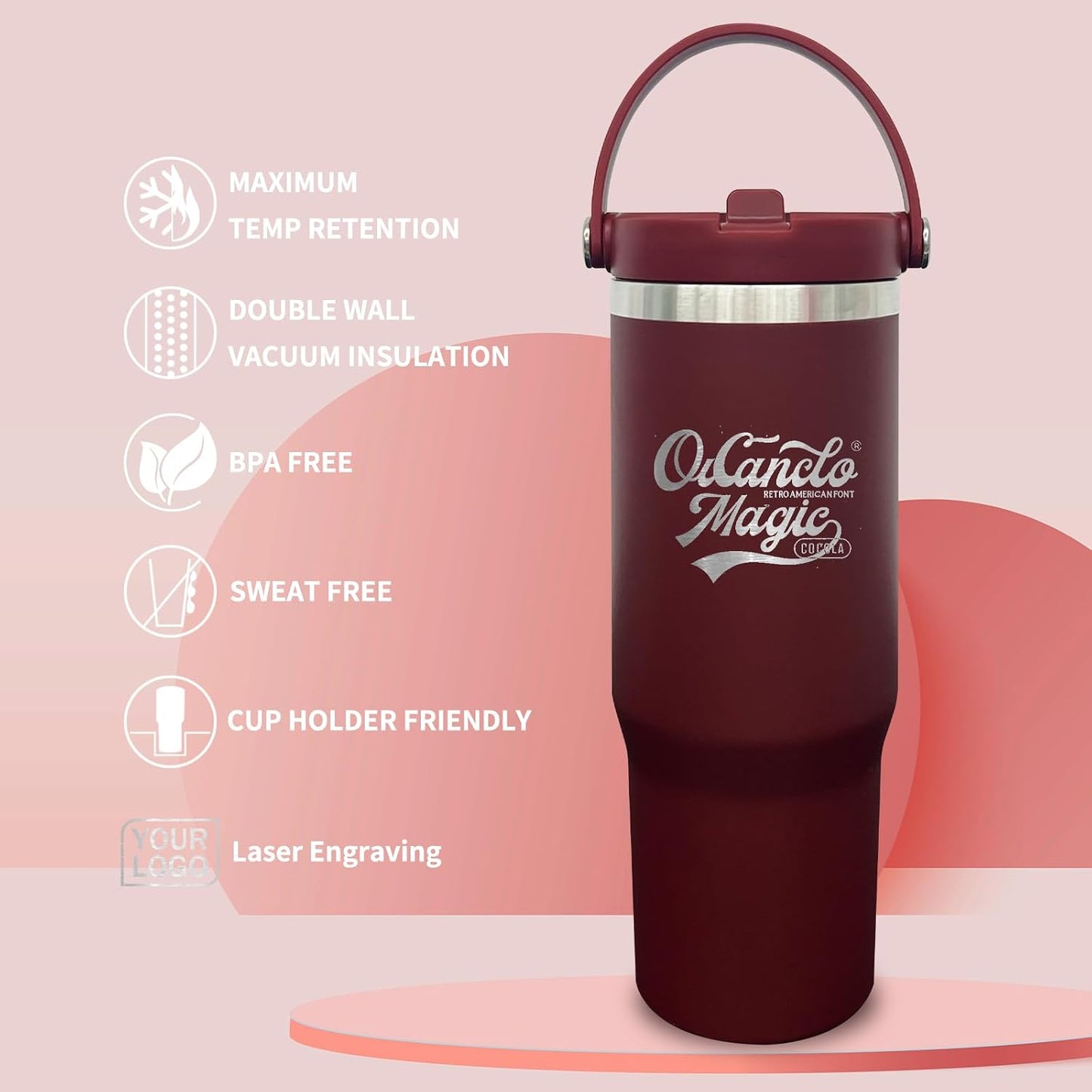 30 oz Tumbler with Top Handle, Water Bottle with Flip Straw, Black 1 pack | DIY Gift, Laser Engravable, Leak Proof, Food Grade Stainless Steel, BPA Free Lid, Double Vacuum Insulated, Powder Coated