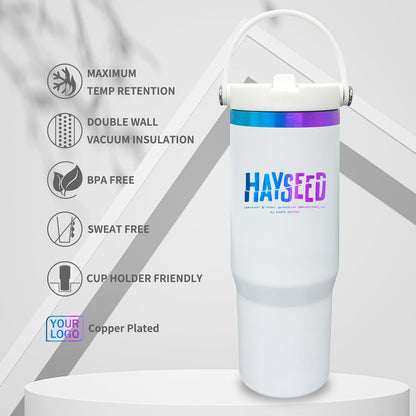 30 oz Tumbler with Top Handle, Water Bottle with Flip Straw, Black 1 pack | DIY Gift, Laser Engravable, Leak Proof, Food Grade Stainless Steel, BPA Free Lid, Double Vacuum Insulated, Powder Coated