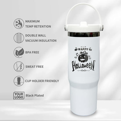 30 oz Tumbler with Top Handle, Water Bottle with Flip Straw, Black 1 pack | DIY Gift, Laser Engravable, Leak Proof, Food Grade Stainless Steel, BPA Free Lid, Double Vacuum Insulated, Powder Coated