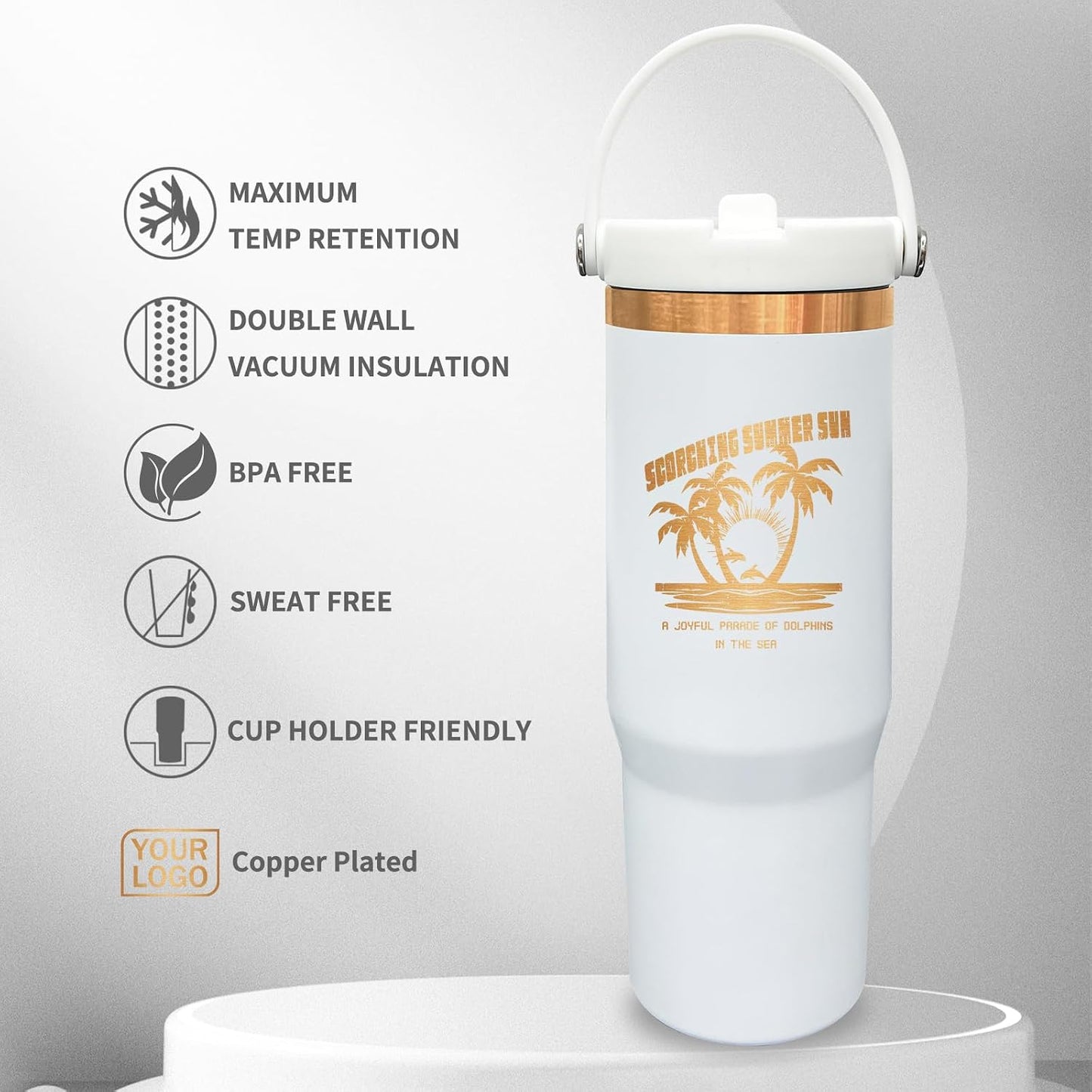 30 oz Tumbler with Top Handle, Water Bottle with Flip Straw, Black 1 pack | DIY Gift, Laser Engravable, Leak Proof, Food Grade Stainless Steel, BPA Free Lid, Double Vacuum Insulated, Powder Coated