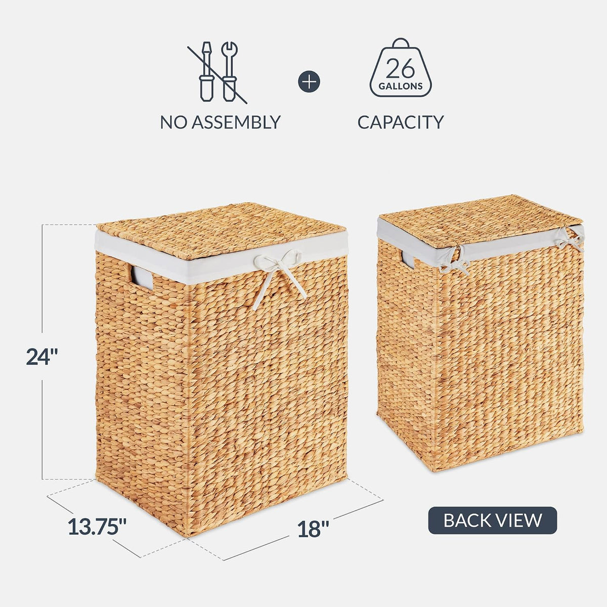 Large Laundry Hamper w/Lid, Handwoven Laundry Basket, w/Removable Liner & Built-in Handles for Bathroom, Bedroom & Laundry Room, 26 Gal - Natural