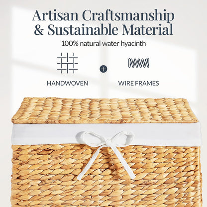 Large Laundry Hamper w/Lid, Handwoven Laundry Basket, w/Removable Liner & Built-in Handles for Bathroom, Bedroom & Laundry Room, 26 Gal - Natural