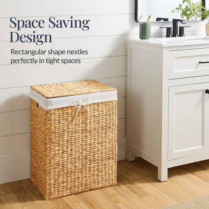 Large Laundry Hamper w/Lid, Handwoven Laundry Basket, w/Removable Liner & Built-in Handles for Bathroom, Bedroom & Laundry Room, 26 Gal - Natural