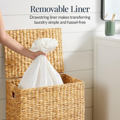 Large Laundry Hamper w/Lid, Handwoven Laundry Basket, w/Removable Liner & Built-in Handles for Bathroom, Bedroom & Laundry Room, 26 Gal - Natural