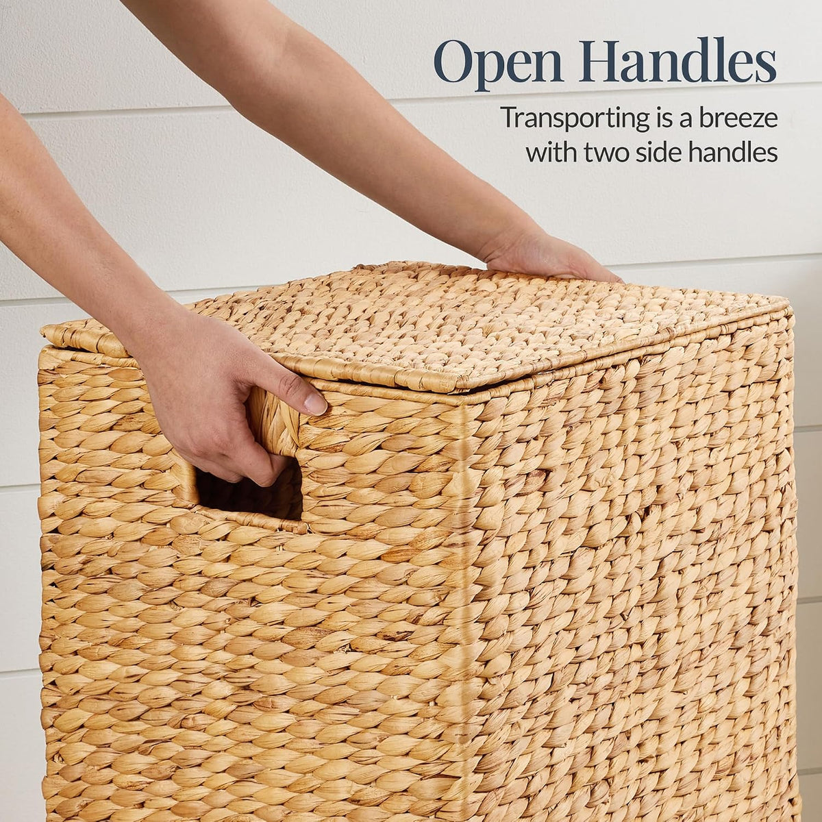 Large Laundry Hamper w/Lid, Handwoven Laundry Basket, w/Removable Liner & Built-in Handles for Bathroom, Bedroom & Laundry Room, 26 Gal - Natural