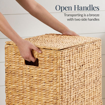 Large Laundry Hamper w/Lid, Handwoven Laundry Basket, w/Removable Liner & Built-in Handles for Bathroom, Bedroom & Laundry Room, 26 Gal - Natural