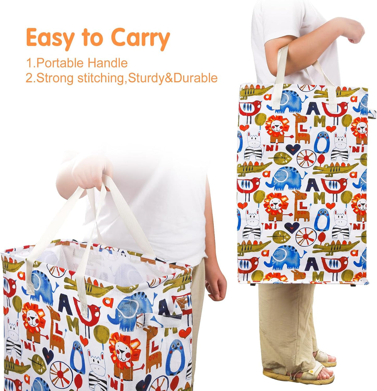 Slim Laundry Hamper Handles Collapsible Laundry Basket Thin Dirty Clothes Basket Narrow Laundry Bag Foldable Dirty Hamper 45L (Beige)
