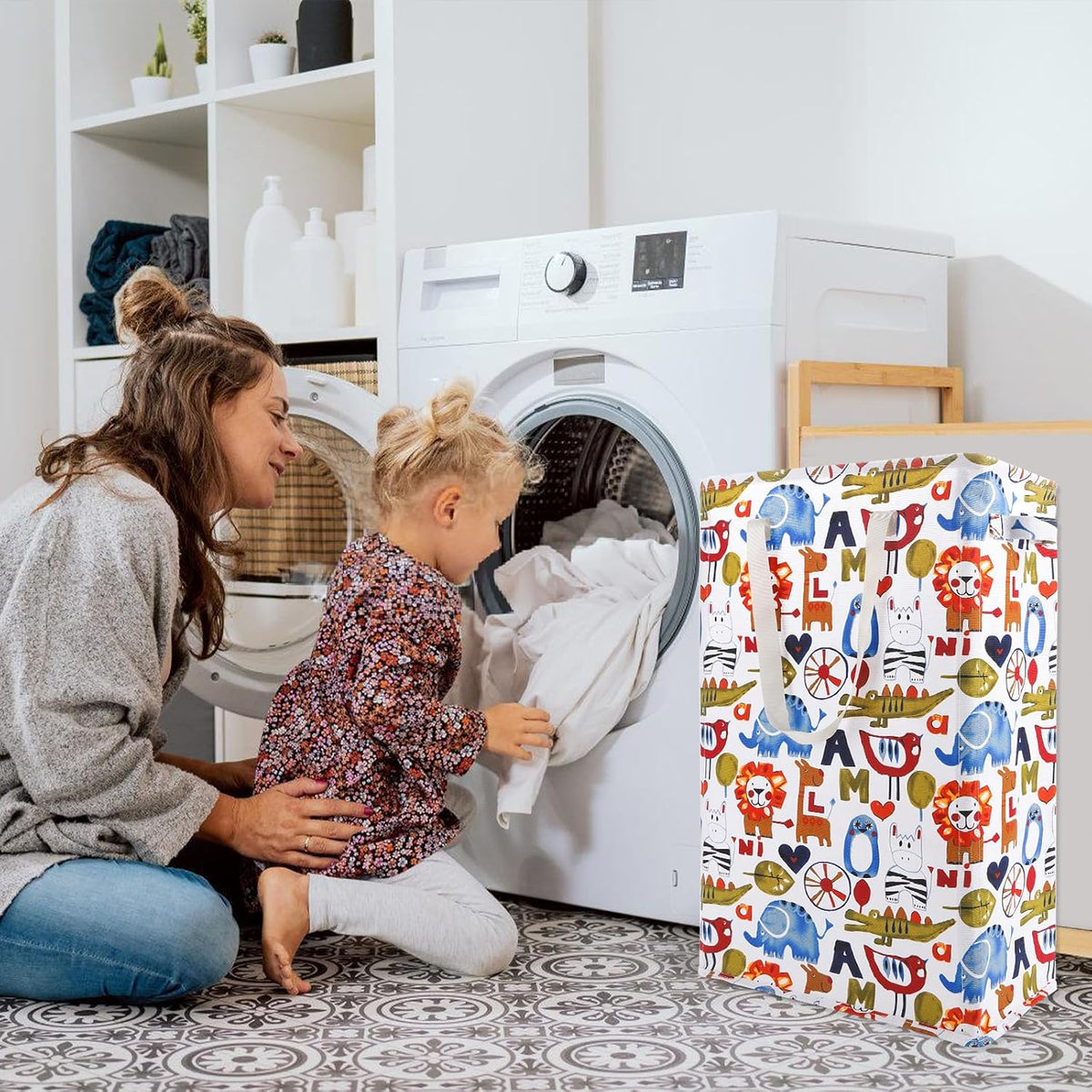 Slim Laundry Hamper Handles Collapsible Laundry Basket Thin Dirty Clothes Basket Narrow Laundry Bag Foldable Dirty Hamper 45L (Beige)