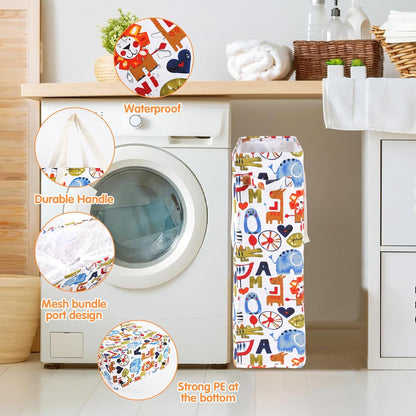Slim Laundry Hamper Handles Collapsible Laundry Basket Thin Dirty Clothes Basket Narrow Laundry Bag Foldable Dirty Hamper 45L (Beige)