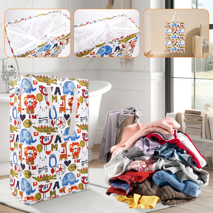 Slim Laundry Hamper Handles Collapsible Laundry Basket Thin Dirty Clothes Basket Narrow Laundry Bag Foldable Dirty Hamper 45L (Beige)