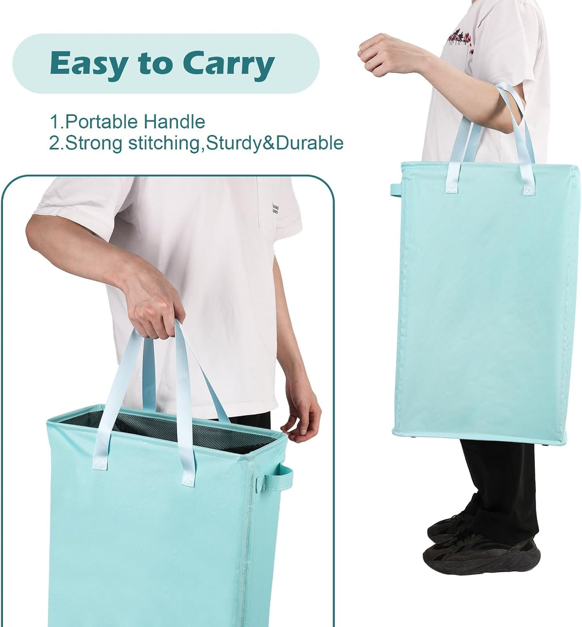 Slim Laundry Hamper Handles Collapsible Laundry Basket Thin Dirty Clothes Basket Narrow Laundry Bag Foldable Dirty Hamper 45L (Beige)