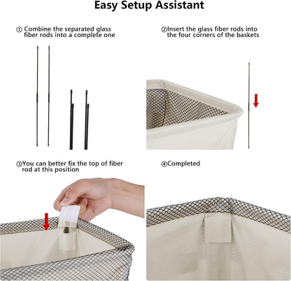 Slim Laundry Hamper Handles Collapsible Laundry Basket Thin Dirty Clothes Basket Narrow Laundry Bag Foldable Dirty Hamper 45L (Beige)